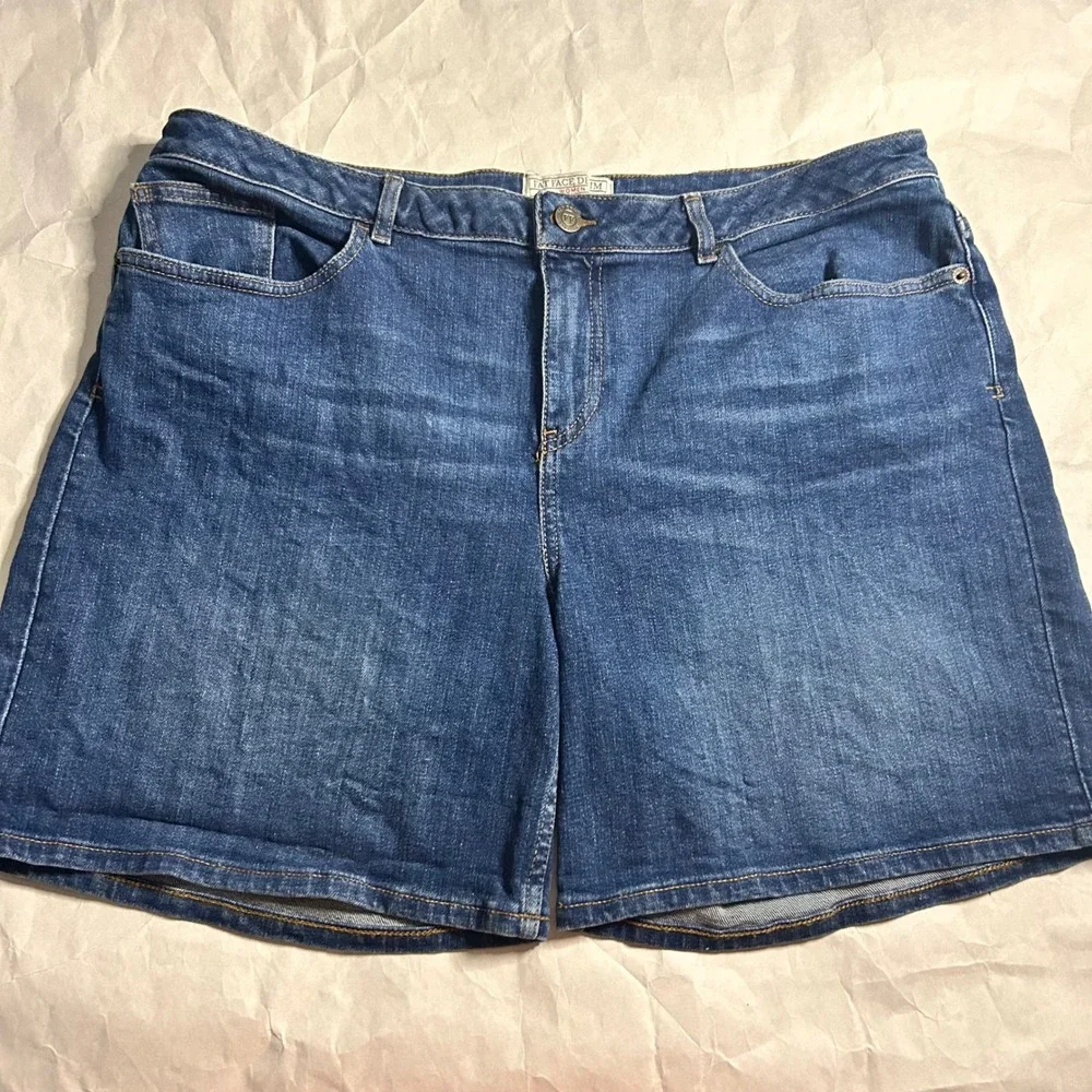 Fat Face Denim Shorts Womens Size 12 Blue‎ Casual Whiskering Bermuda Dark Wash